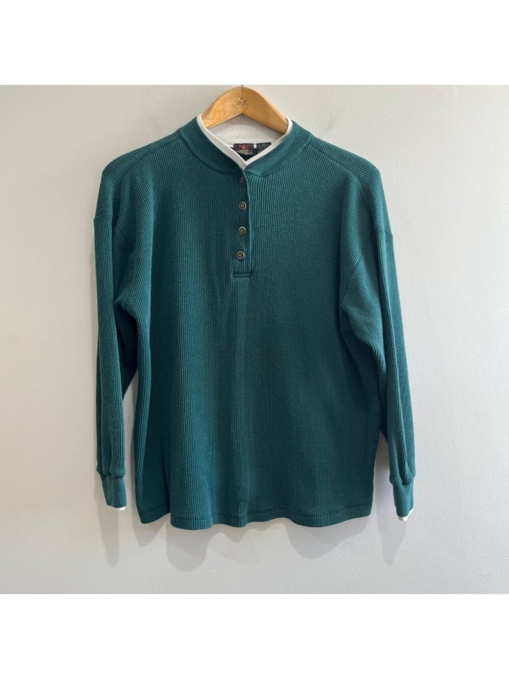 Great land Apparel Vtg Henley Waffle Knit Shirt Mens M Green 90s - Picture 1 of 7